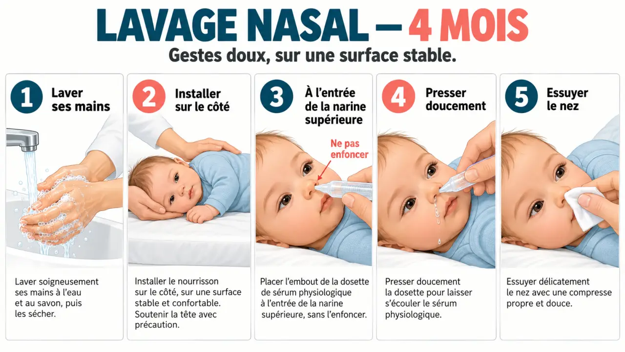 Lavage nasal pour un rhume bébé 4 mois avec du sérum physiologique