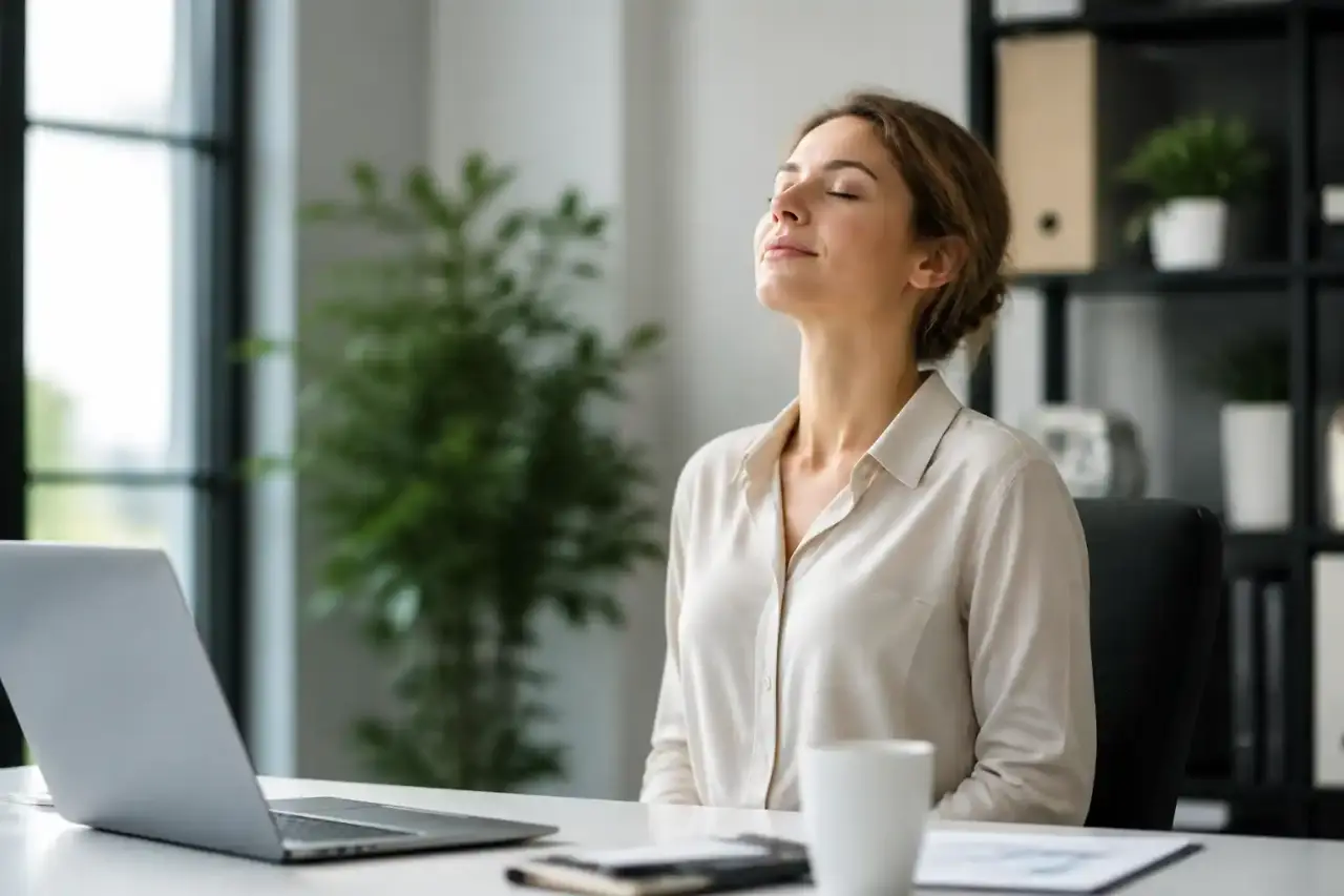 Personne de profil inspirant calmement par le nez dans une lumière douce
