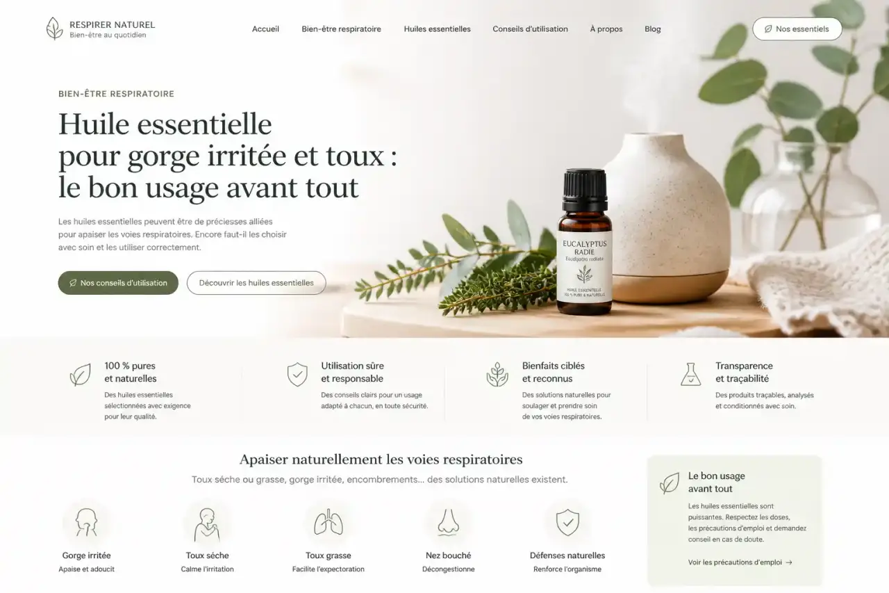 Huile essentielle pour gorge irritée et toux : le bon usage avant tout