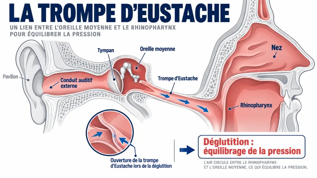 Schéma de la trompe d’Eustache pour comprendre comment déboucher une oreille bouchée