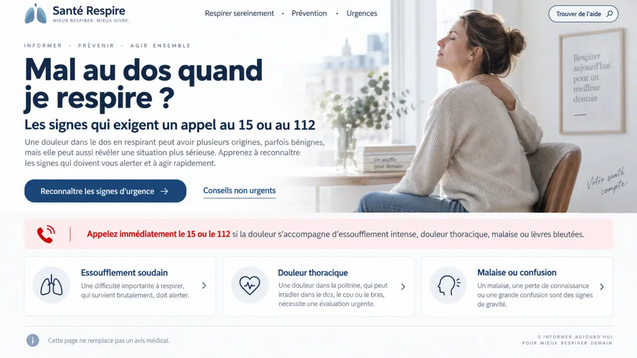 Mal au dos quand je respire : les signes qui exigent un appel au 15 ou au 112