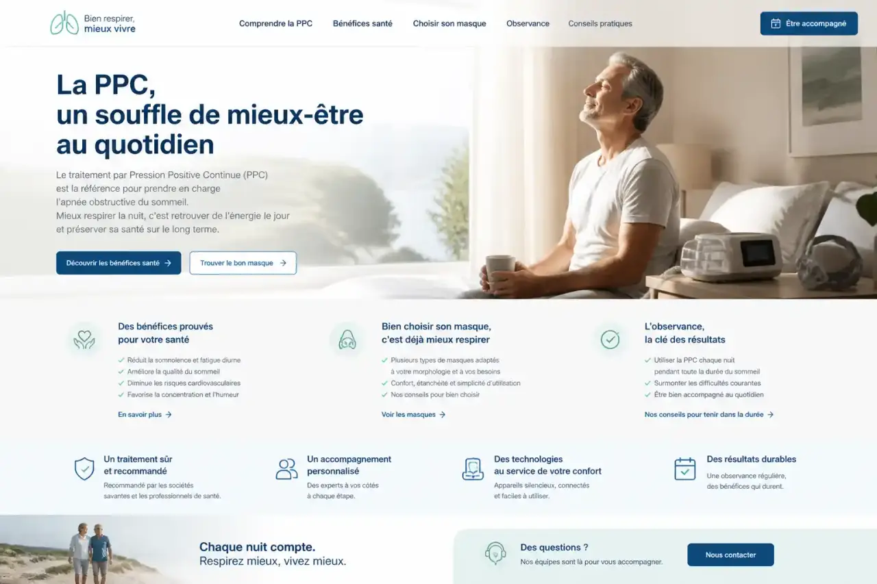 Traitement par PPC : bénéfices santé, choix du masque et clés de l'observance