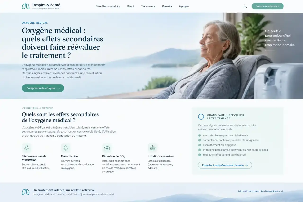 Oxygène médical : quels effets secondaires doivent faire réévaluer le traitement ?