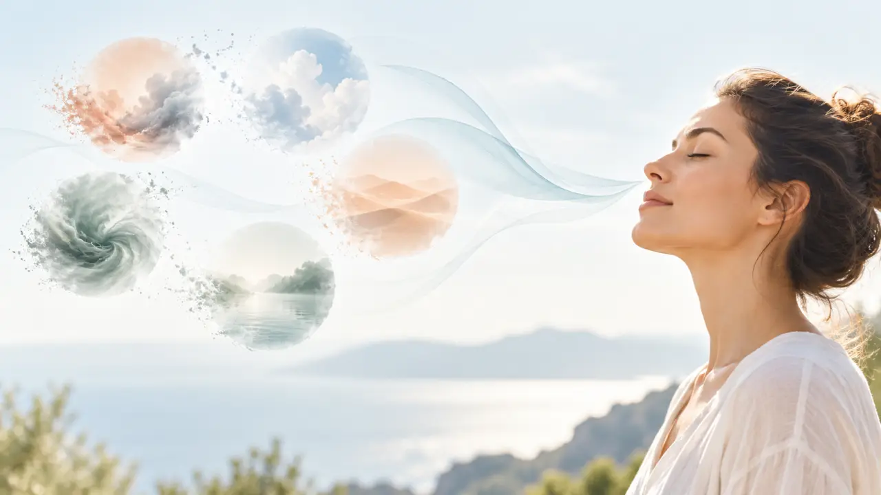 Personne respirant calmement par le nez dans une atmosphère lumineuse