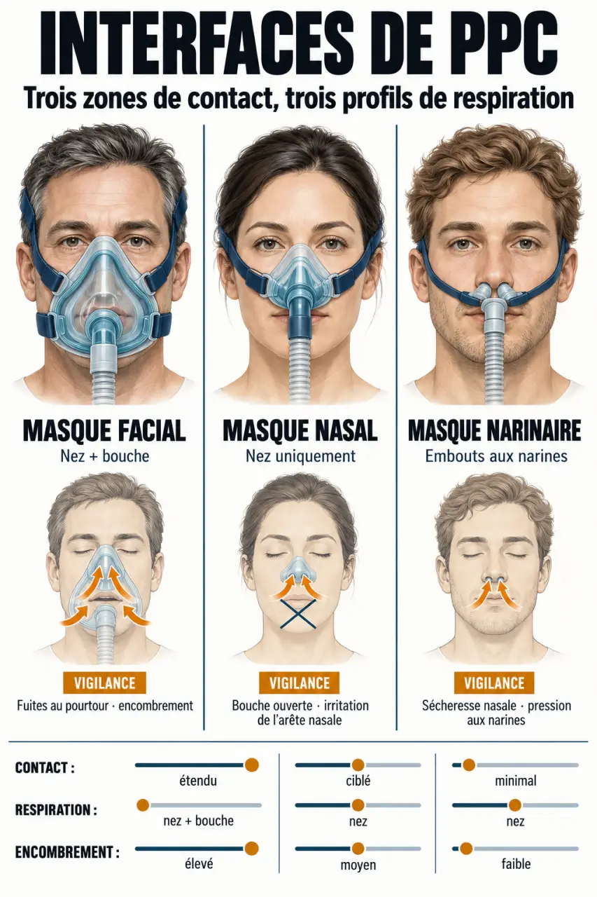 Masque facial apnée du sommeil comparé aux masques nasal et narinaire