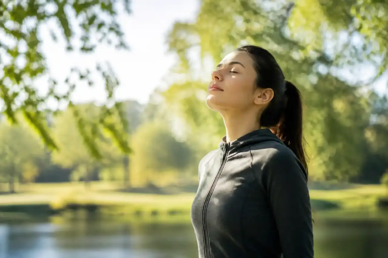 Une respiration profonde dans un espace calme et pur, symbolisant l'initiative Air 2026