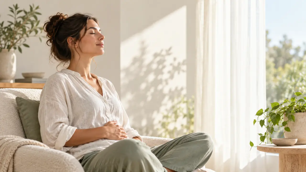 Personne de profil pratiquant une respiration calme dans une lumière douce