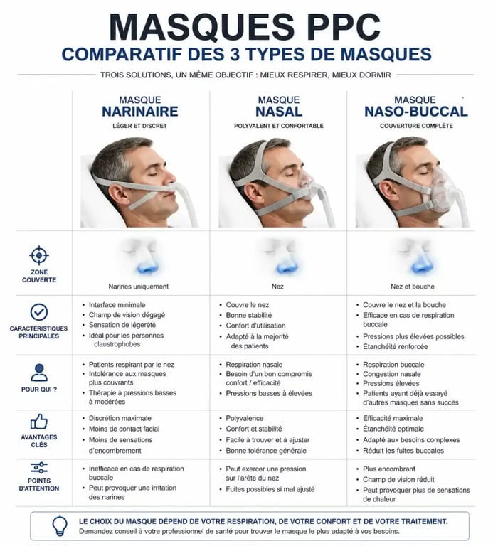 Comparatif des différents types de masques pour traitement PPC de l'apnée du sommeil